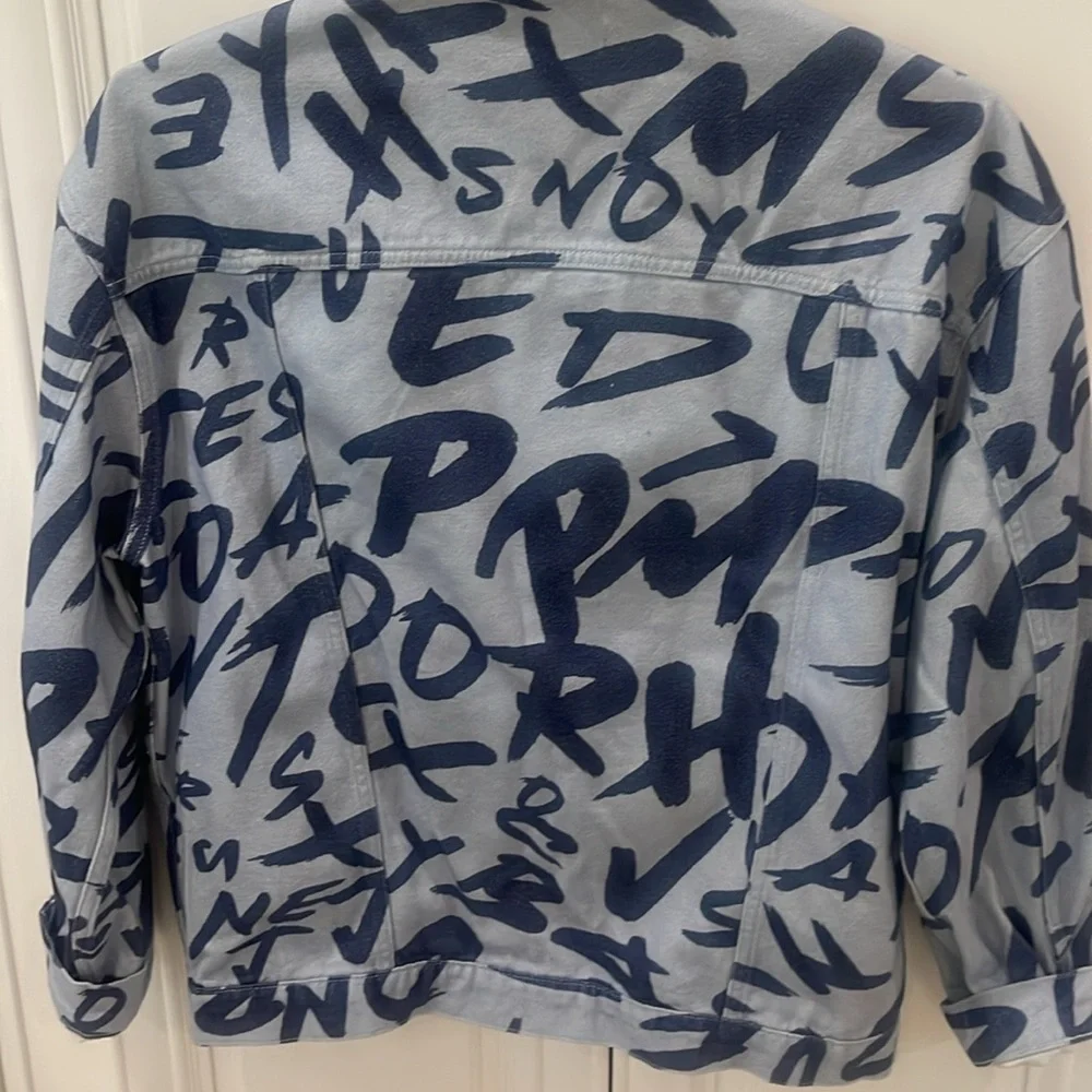 Jaded London Graffiti Blue denim jacket oversized size Small urban streetwear